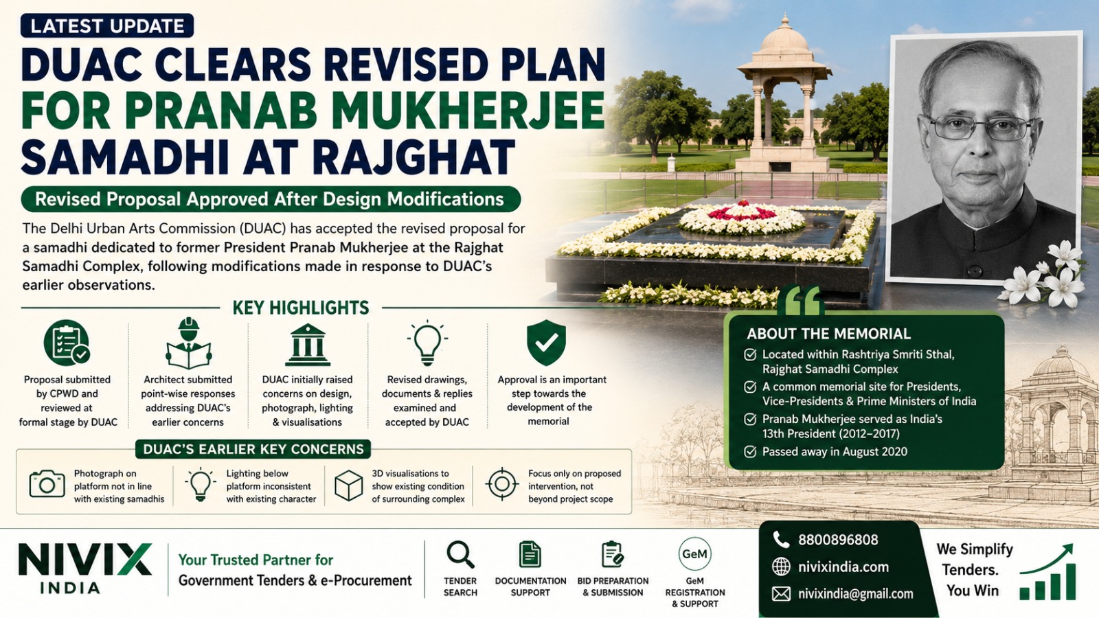 Pranab Mukherjee Samadhi Rajghat Plan Approved by DUAC